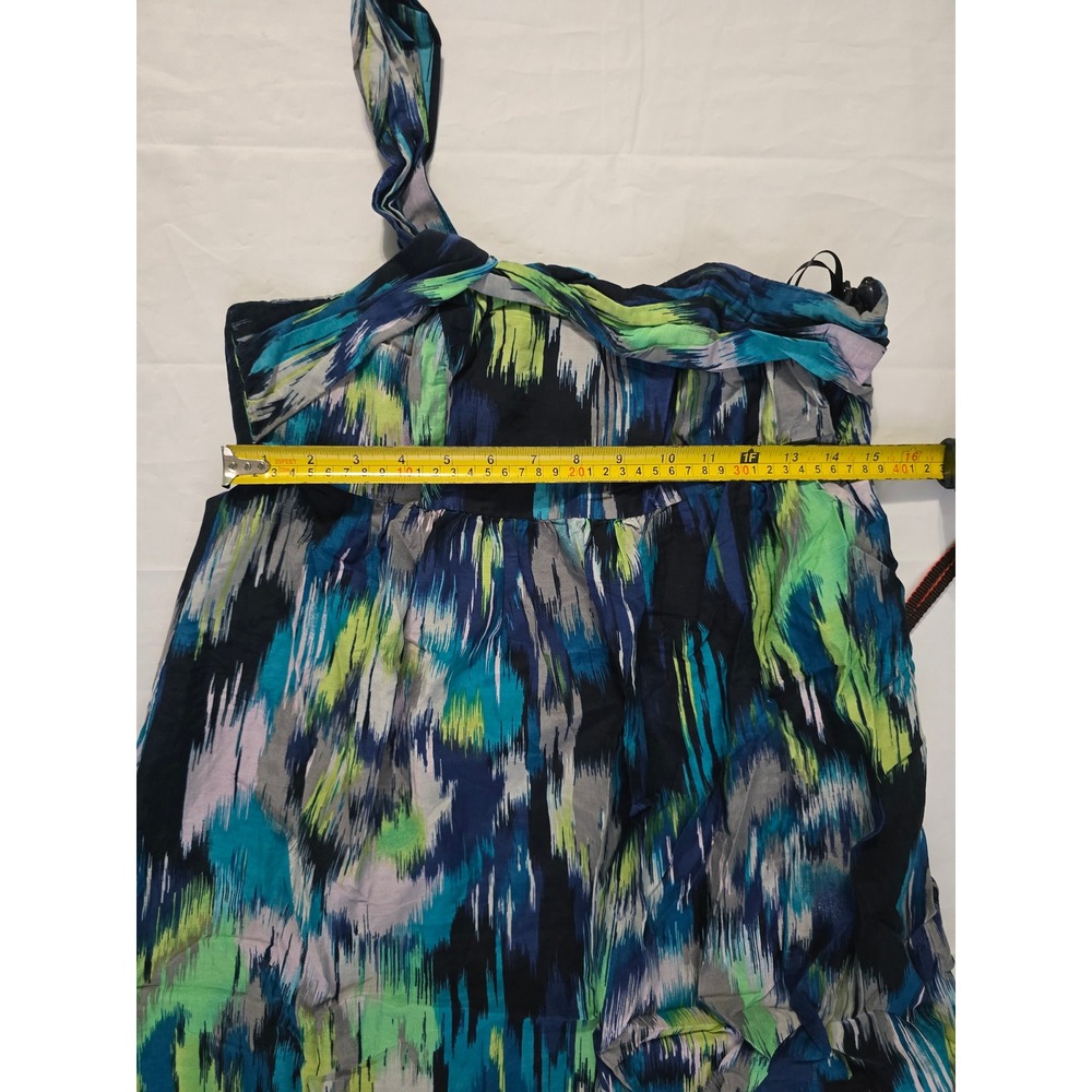 Ann Taylor LOFT One Shoulder Ikat Print Mini Dress Blue Green Size 8 - Picture 11 of 16